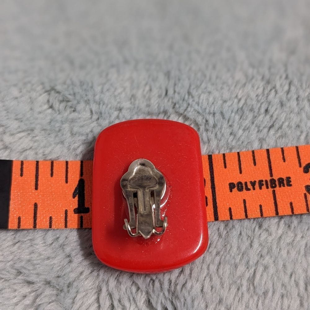 Vintage 80s Red Acrylic Rectangle Shaped Clip Earrings - Picture 6 of 6